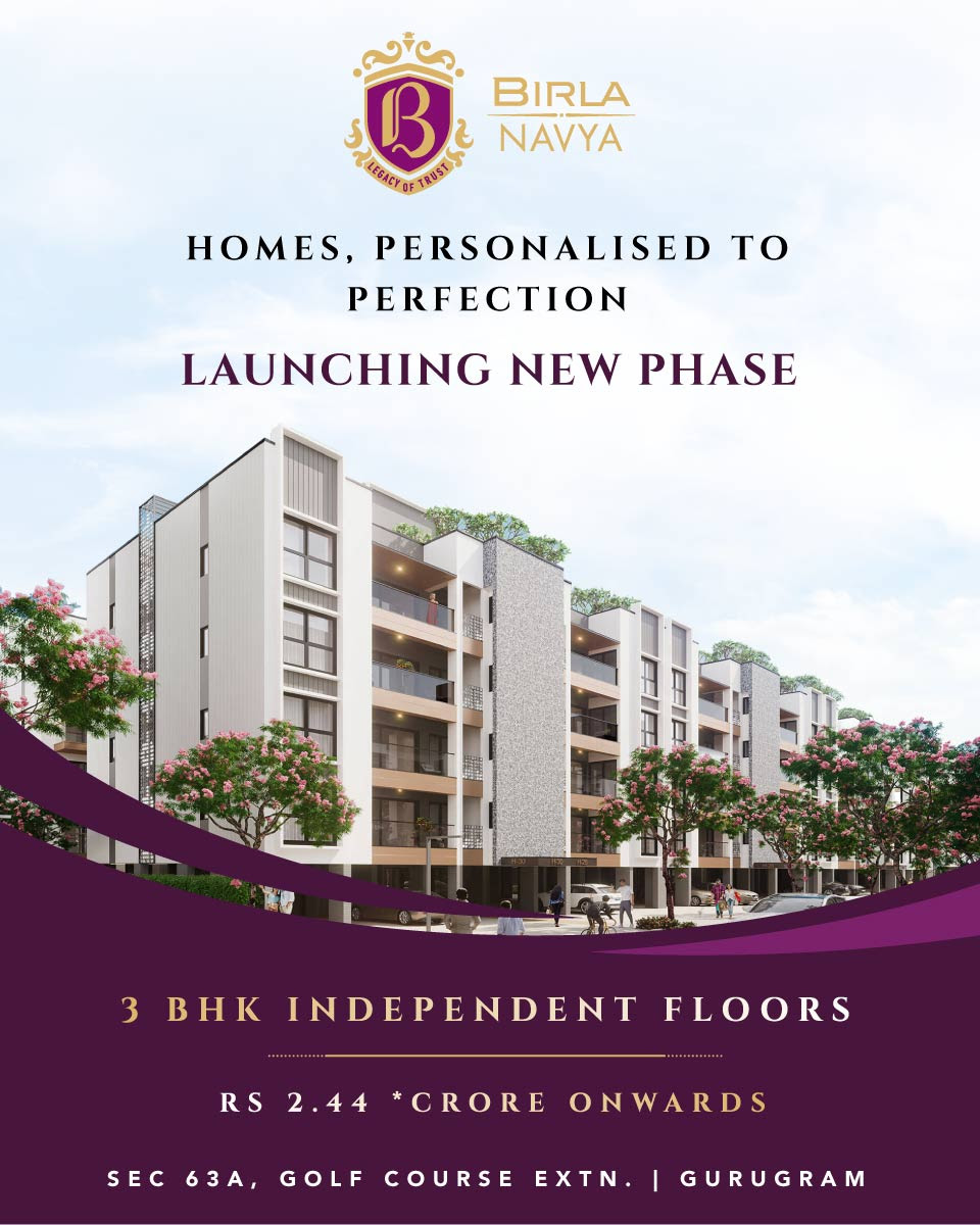 Book 3 BHK luxury builder floors Rs 2.44 Cr onwards at Birla Navya in Sector 63, Gurgaon Update