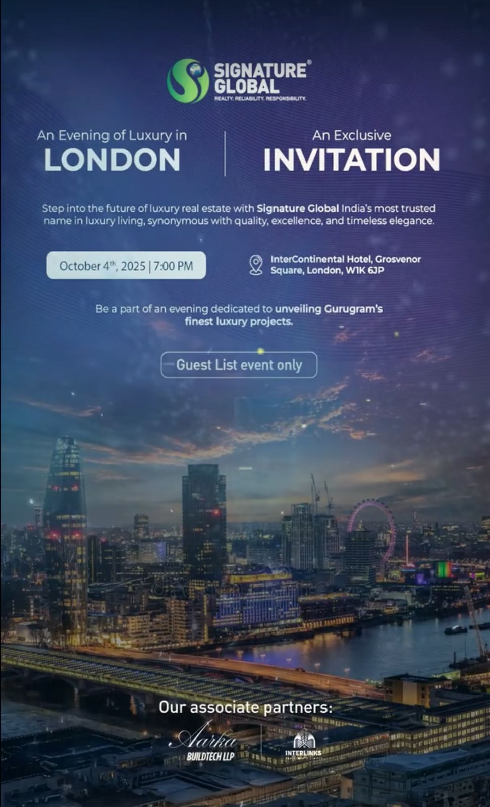 Discover Luxury in London with Signature Global on October 4, 2025 at InterContinental Hotel Update