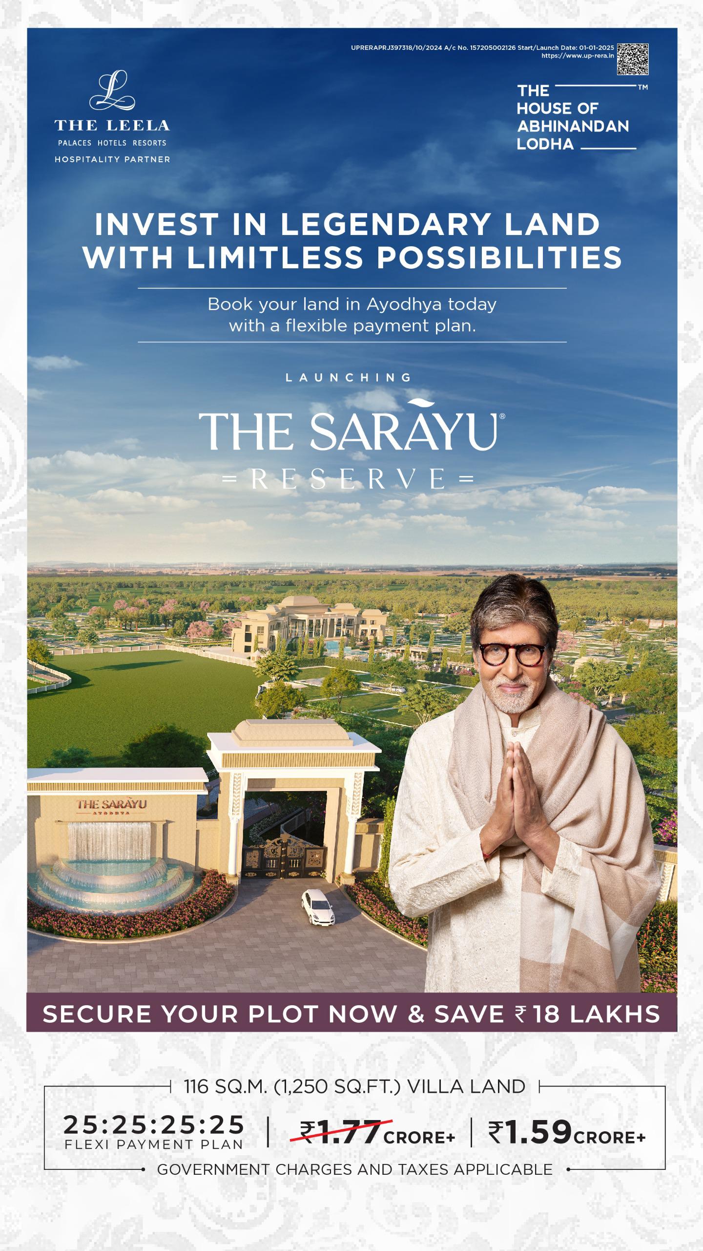Launch: The Sarayu Reserve, Ayodhya - Save ₹18 Lakhs Today! Update