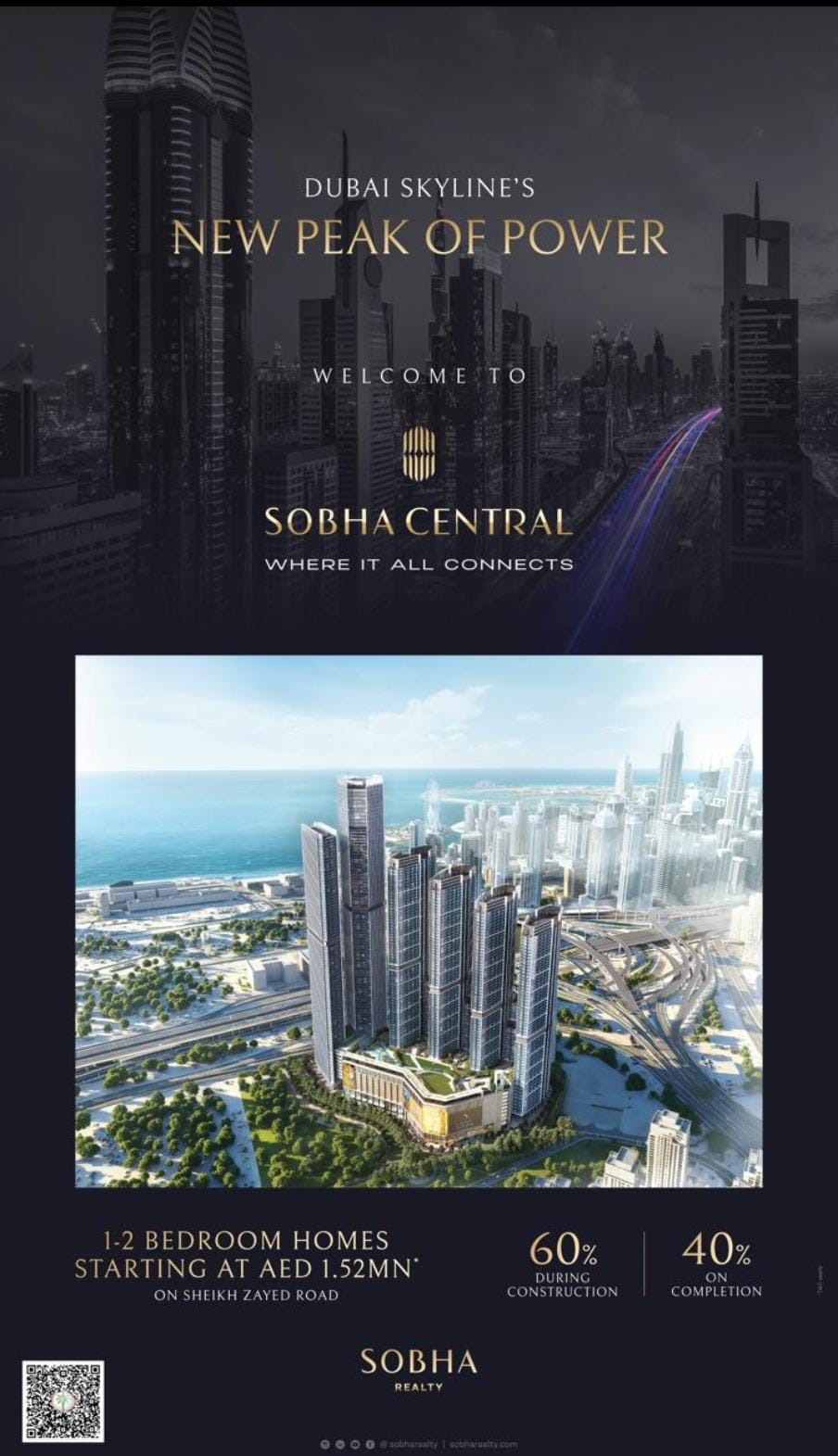 Discover Sobha Central, Dubai’s New Peak of Power, 1-2 BR Homes From AED 1.52Mn, Sheikh Zayed Road Update