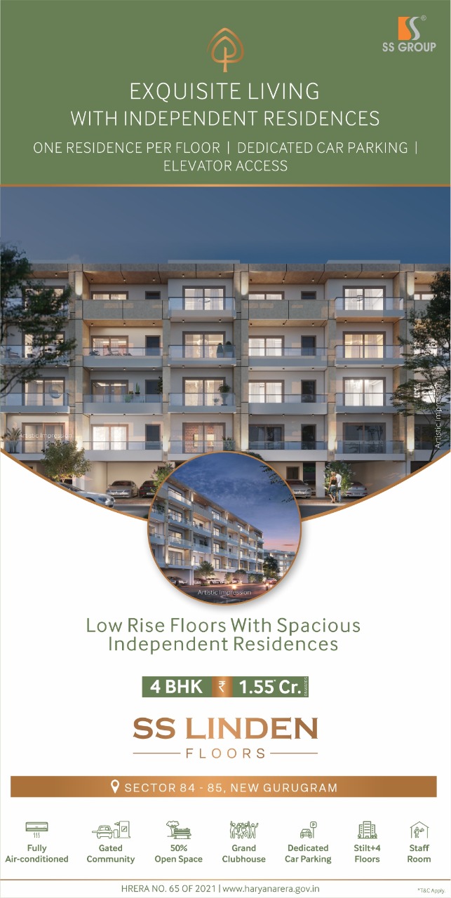 Low rise floors with spacious independent residences 4 BHK Rs 1.55 Cr at SS Linden Floors, Gurgaon Update
