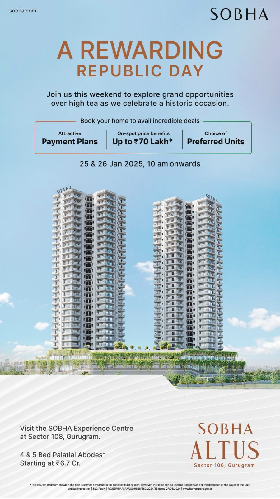 Explore SOBHA Altus in Gurugram on Republic Day, Prices from ₹6.7 Cr Update