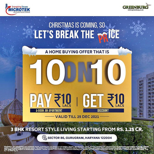 Book 3 BHK resort style living starting from Rs. 1.25 Cr at Microtek Greenburg, Gurgaon Update
