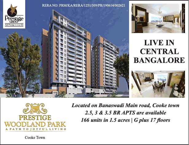 Book 2.5, 3 & 3.5 BHK Apts at Prestige Woodland Park in Bangalore Update