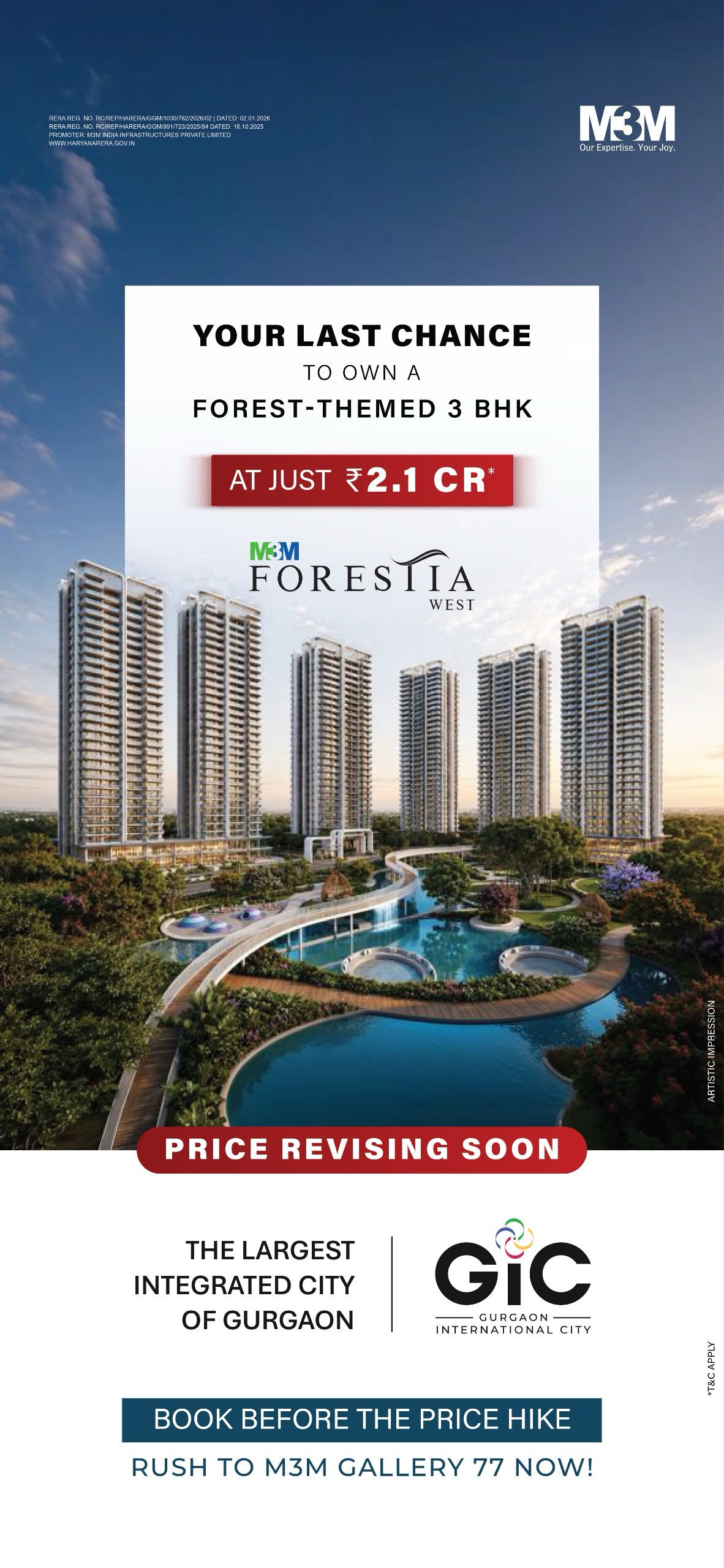 Seize Your Last Chance: Forest-Themed 3 BHK at M3M Foresta || Book Before Price Revision: M3M Foresta in Gurgaon || Own a 3 BHK at ₹2.1 Cr: Price Hike Alert Update