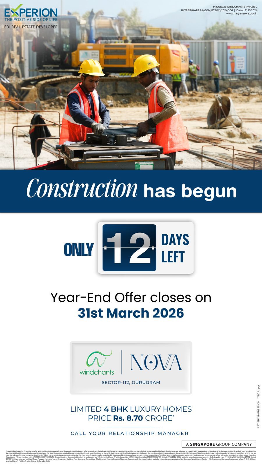 Secure Your 4 BHK Luxury Home in Windchants Nova || Limited Time Offer in Sector-112, Gurugram || Construction Started: Book Now! Update