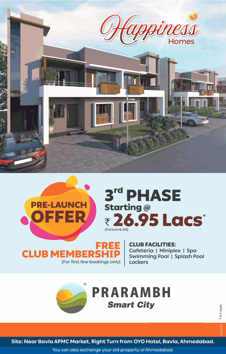 Pre launch 3rd phase starting Rs 26.95 Lakh at Prarambh Smart City in Ahmedabad Update
