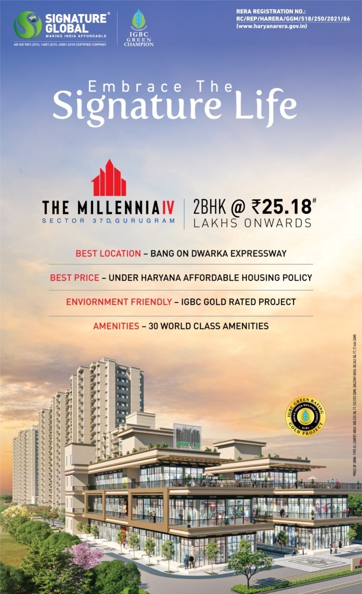 Book 2 BHK price starting Rs 25.18 Lac at Signature Global Millennia 4 in Sector 37D, Gurgaon Update