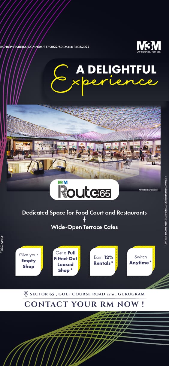 Dedicated space for food court and restaurants wide-open terrace cafes at M3M Route 65, Gurgaon Update