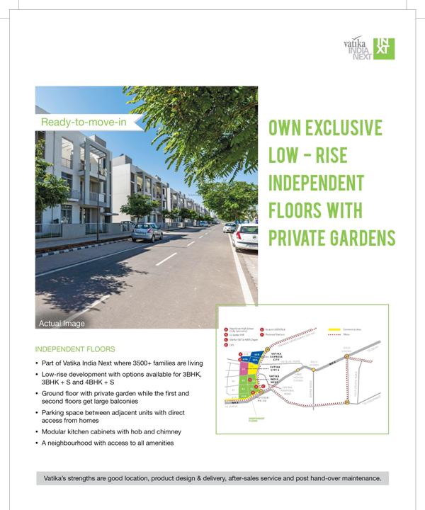 Ready to move in independent floors with private gardens in Vatika INXT Floors Update