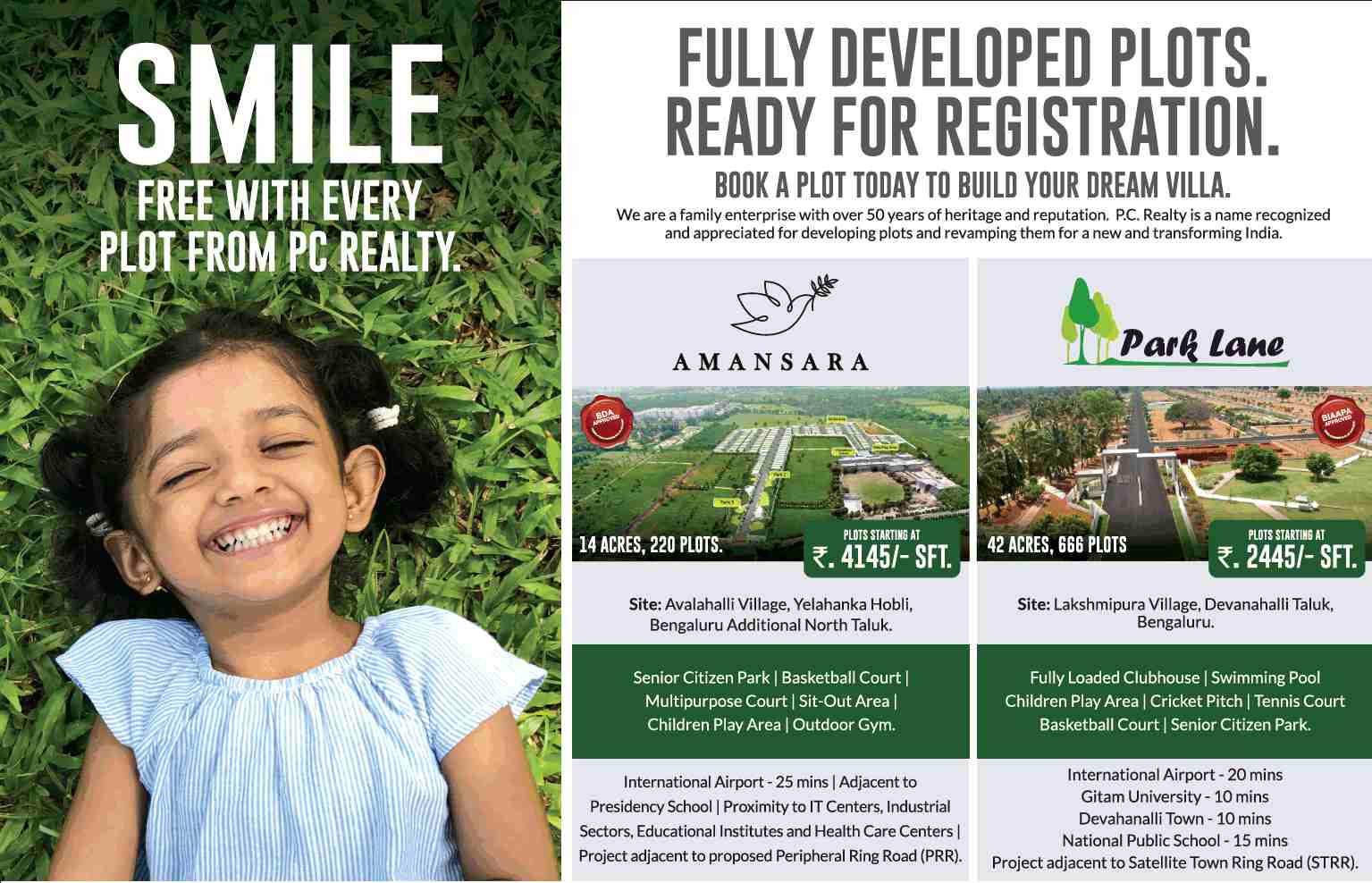 Book a plot today to build your dream villa at PC Realty Properties in Bangalore Update