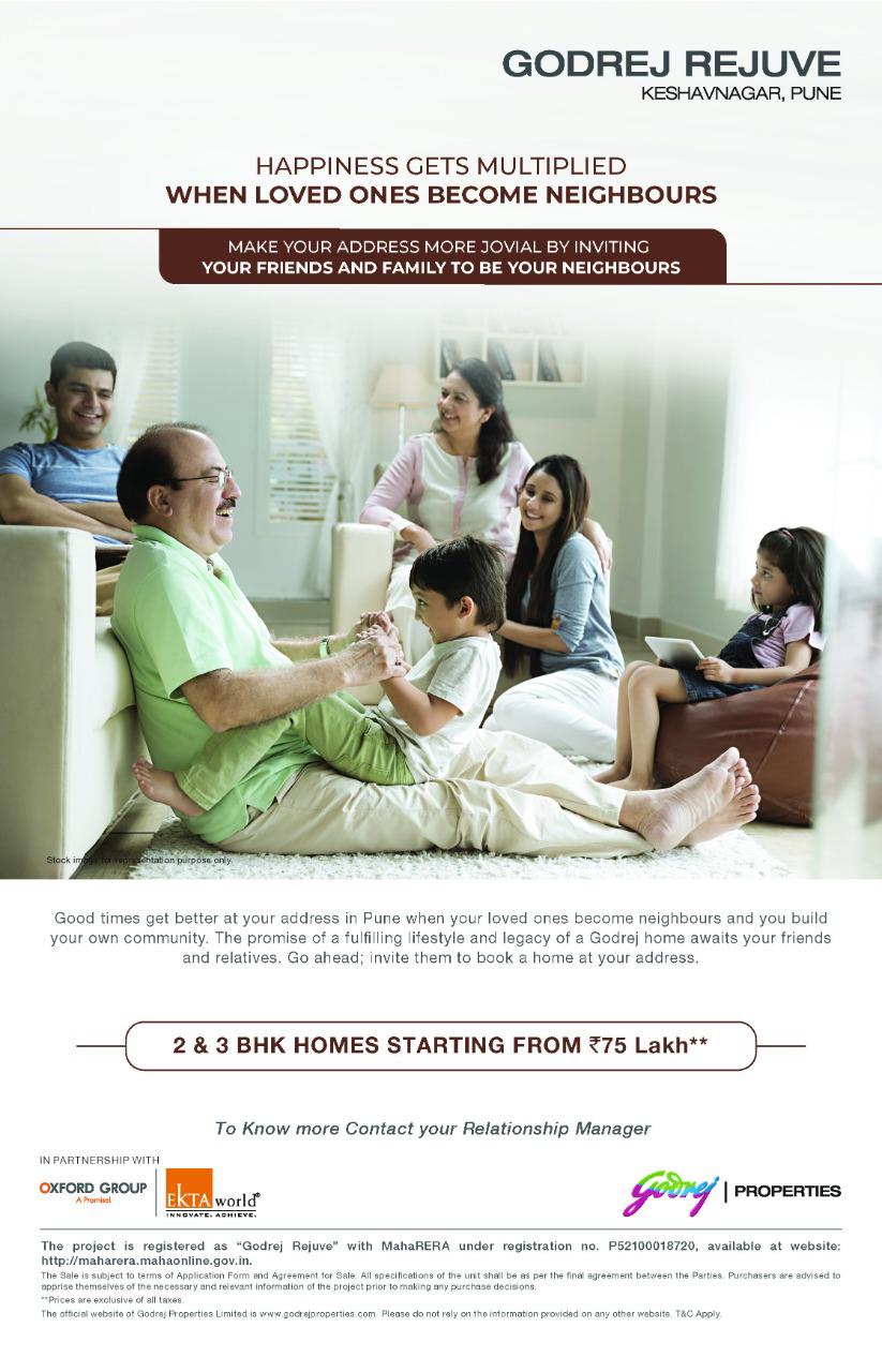 2 & 3 BHK homes starting from Rs.75 Lakh*at Godrej  Rejuve in Pune Update