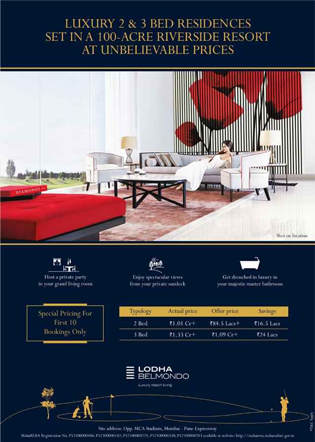 Reside in a 100-acre riverside resort at an unbelievable price at Lodha Belmondo in Pune Update