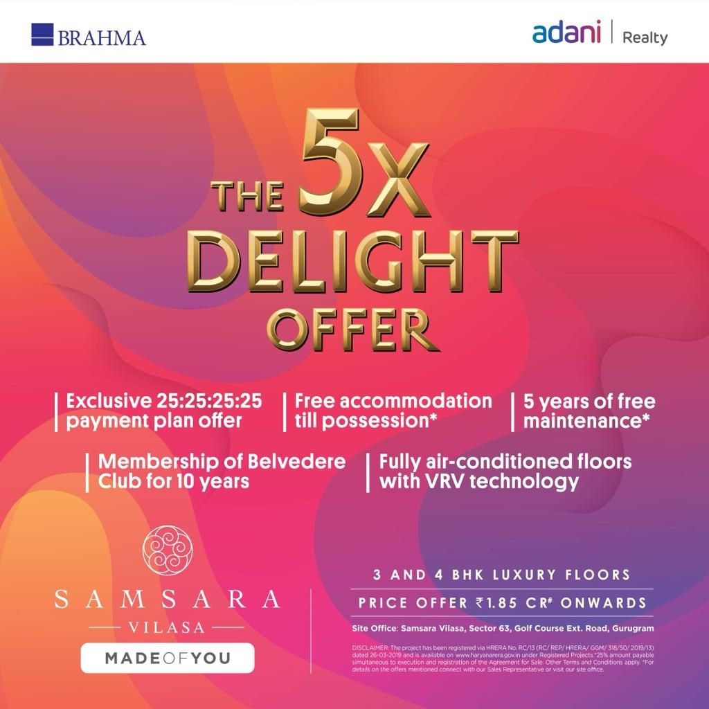 Exclusive 25:25:25:25 payment plan offer at Adani Samsara Vilasa in Gurgaon Update