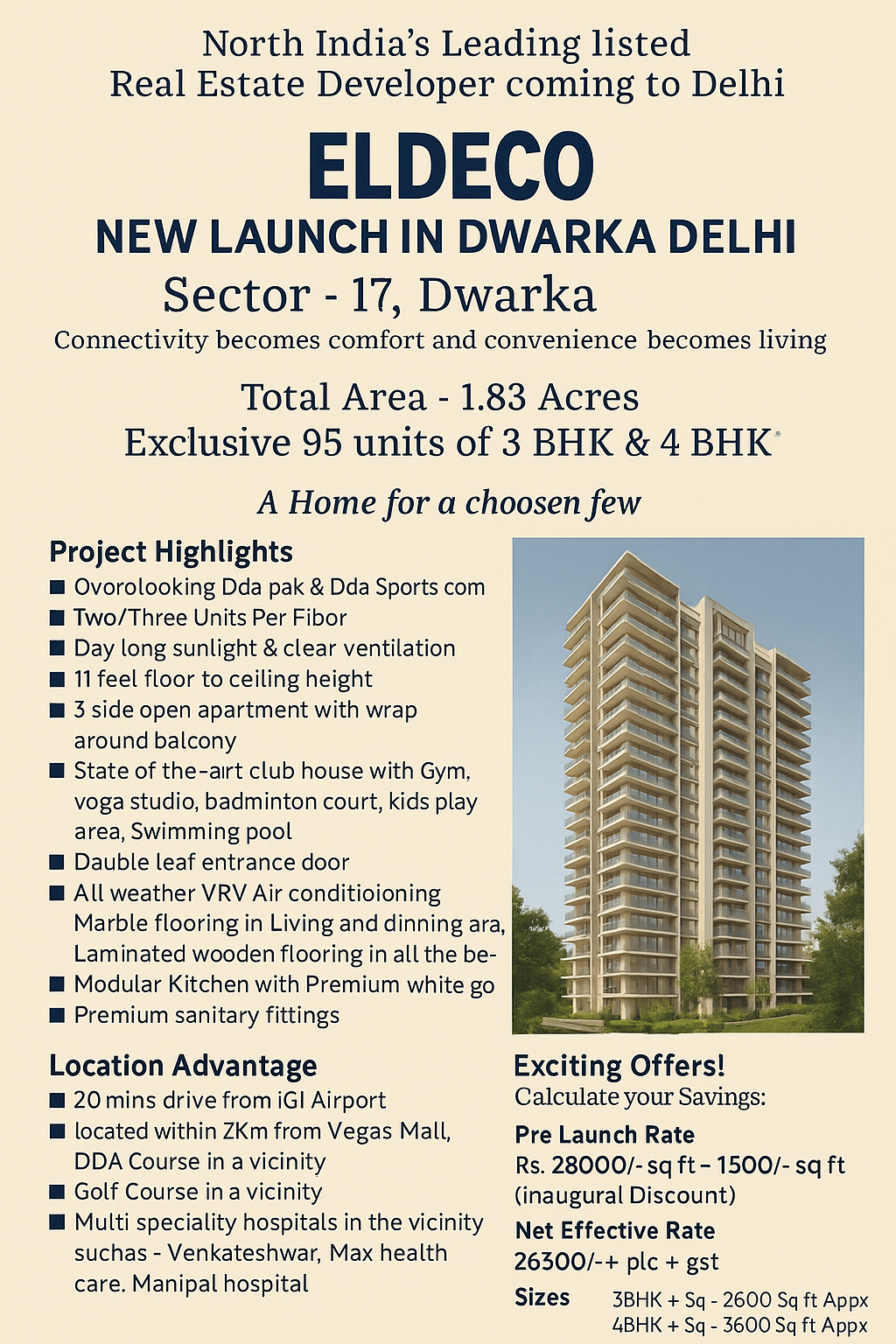 Eldeco New Launch in Sector 17, Dwarka - Limited Units! Update