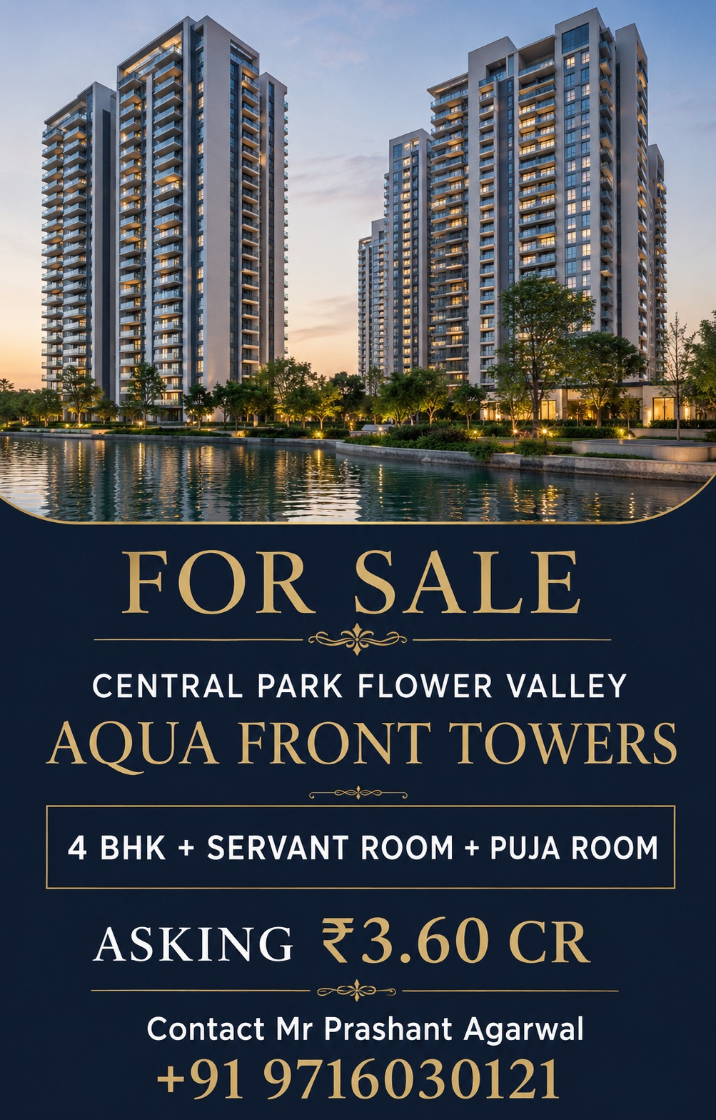 Luxury 4 BHK in Aqua Front Towers || Own Your Dream Home in Central Park || Exclusive Offer: ₹3.60 Cr Update