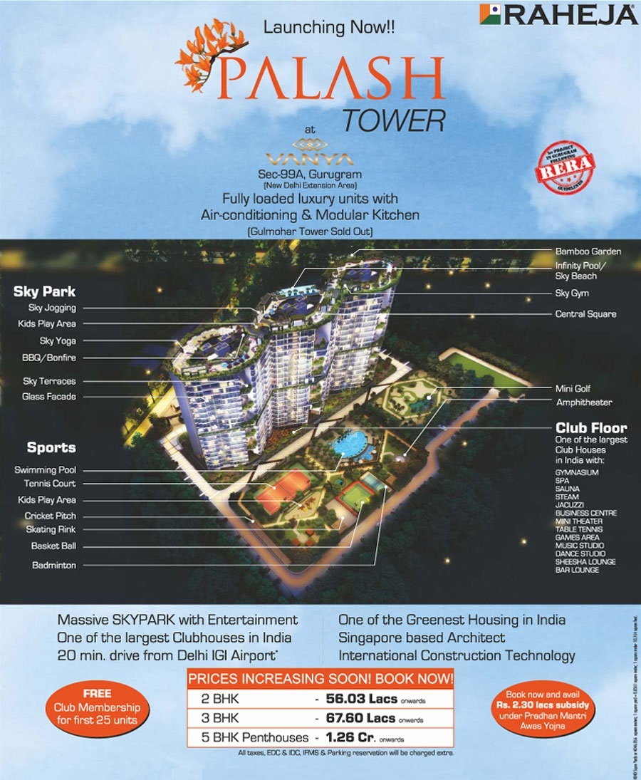 Raheja Launches Palash Tower at Sector-99A, Gurugram Update