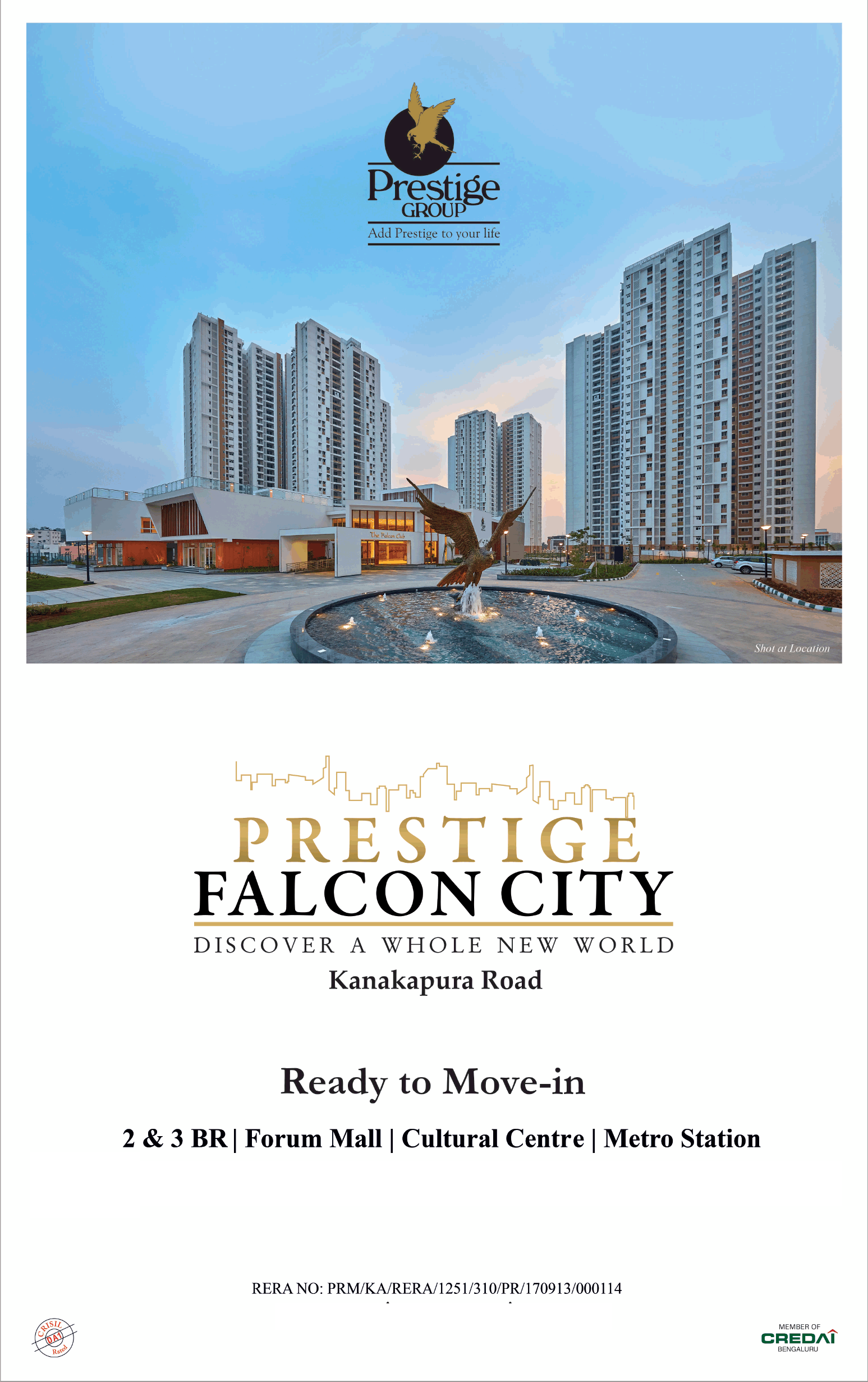 Book ready to move in apartments at Prestige Falcon City, Bangalore Update