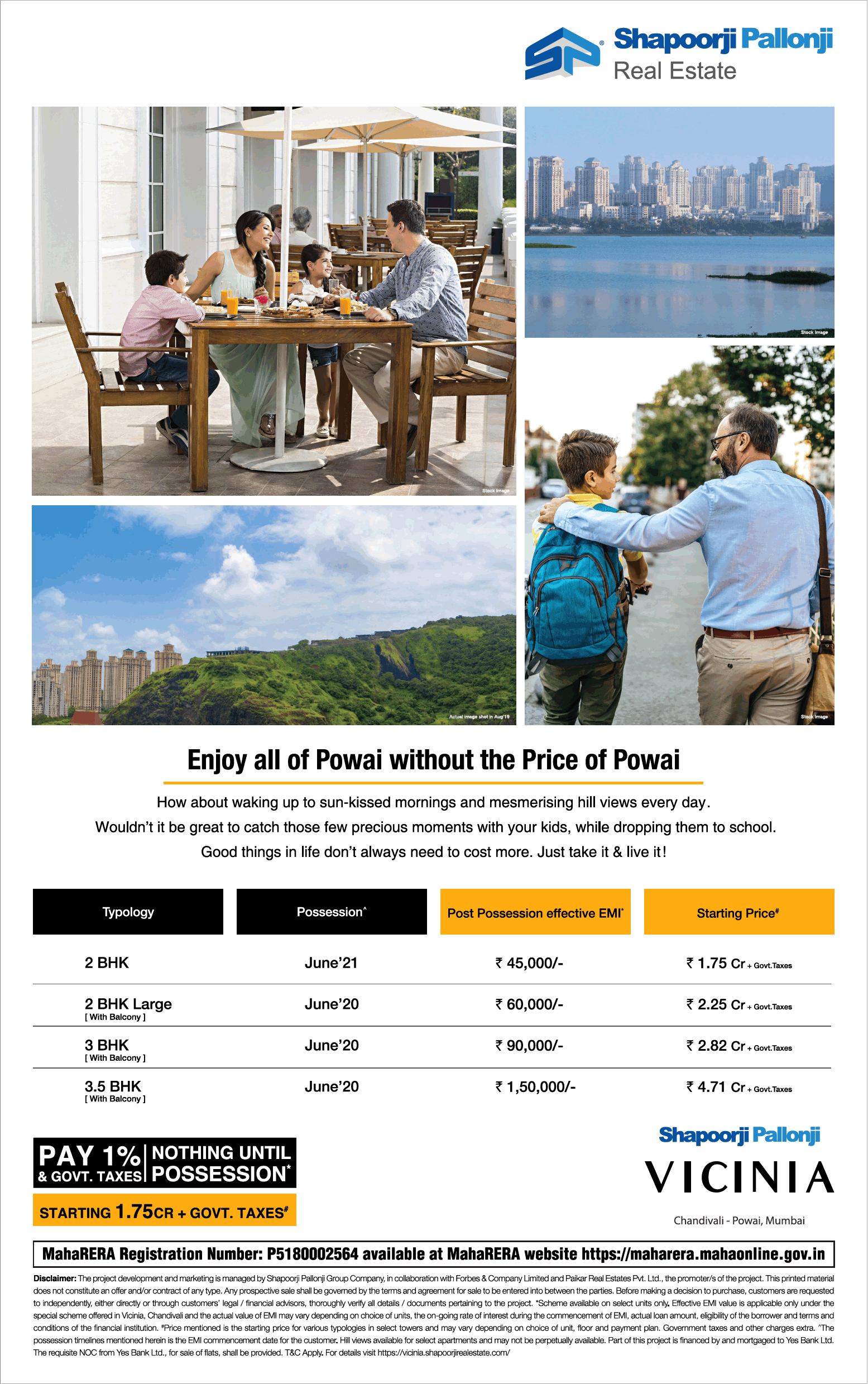 Pay 1% nothing until possession at Shapoorji Pallonji Vicinia in Mumbai Update