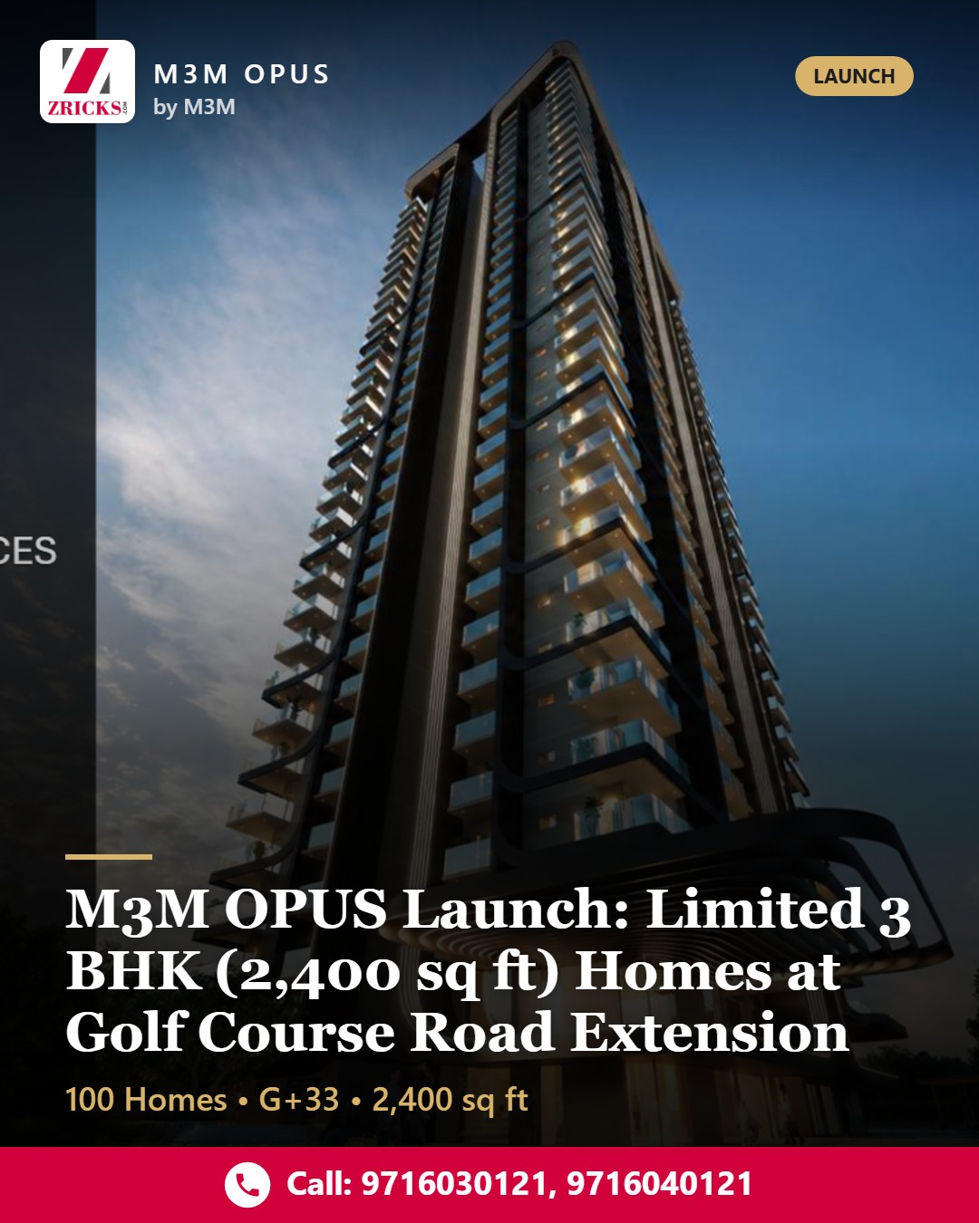 M3M OPUS Launch: Limited 3 BHK (2,400 sq ft) Homes at Golf Course Road Extension Update