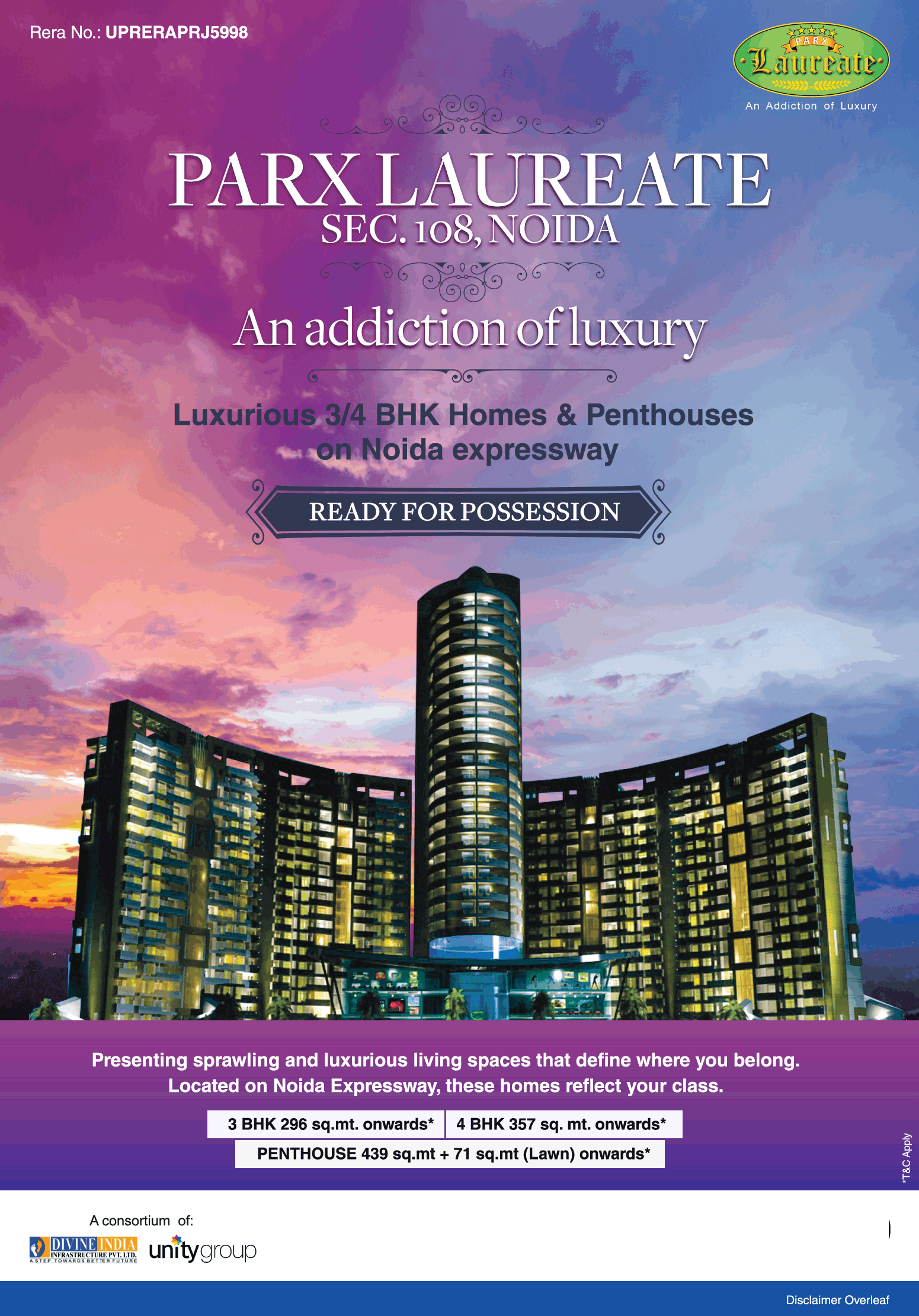 Luxurious 3/4 BHK Homes and Penthouses at Parx Laureate, Noida Update