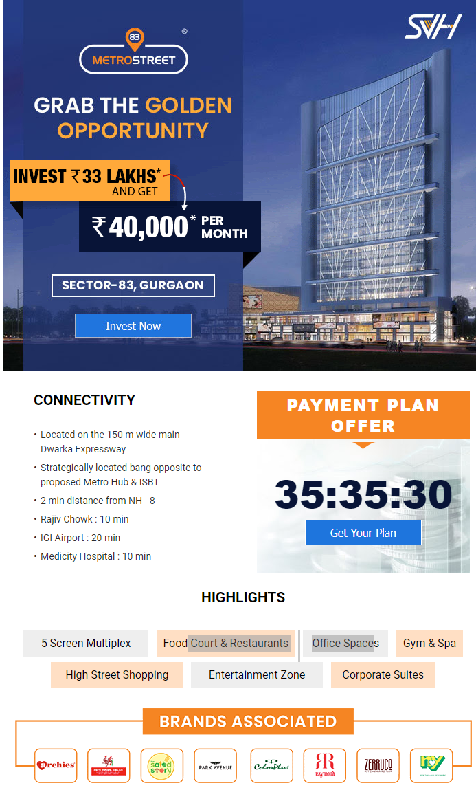 Invest Rs 33 Lac and get Rs 40,000 per month at SVH 83 Metro Street, Gurgaon Update