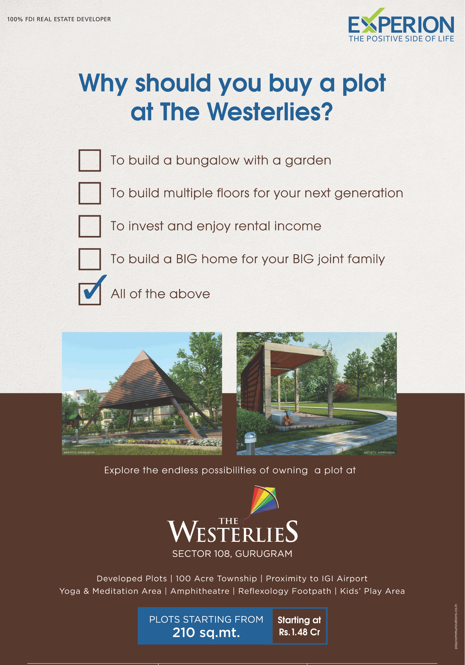 Plots starting Rs.1.48 Cr at Experion The Westerlies in Gurgaon Update