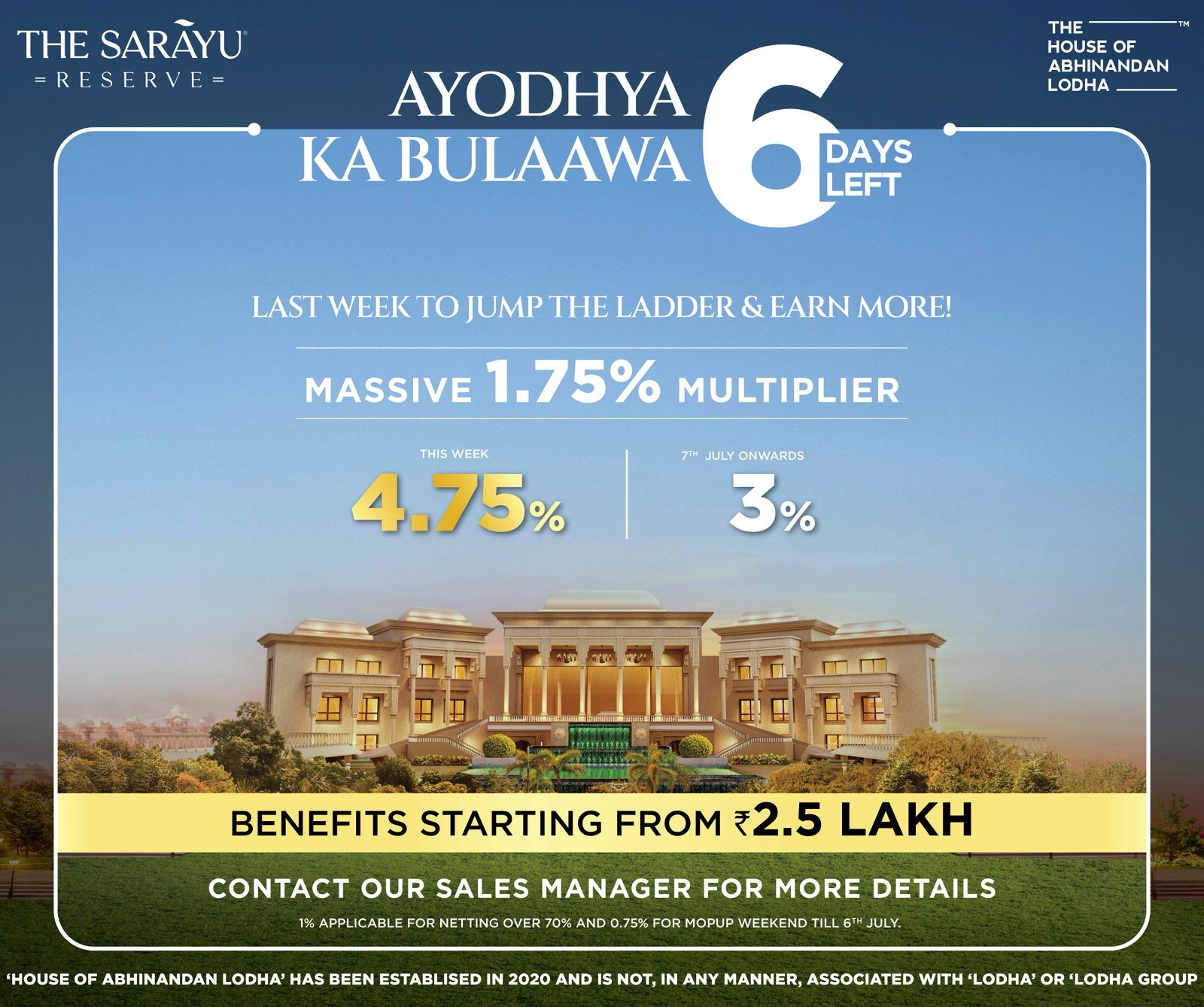 Discover The Sarāyu Reserve by The House of Abhinandan Lodha, Ayodhya, Benefits Starting from ₹2.5 Lakh Update