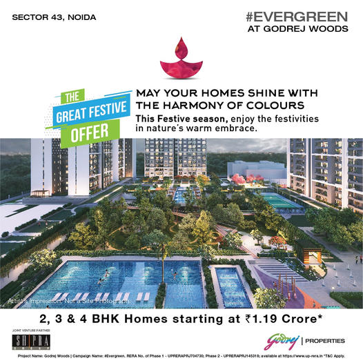 May Your Homes Shine with the Harmony of Colors at Evergreen Godrej Woods 2,3 & 4 BHK Homes Starting @ 1.19 Cr* Sector 43 Noida Update