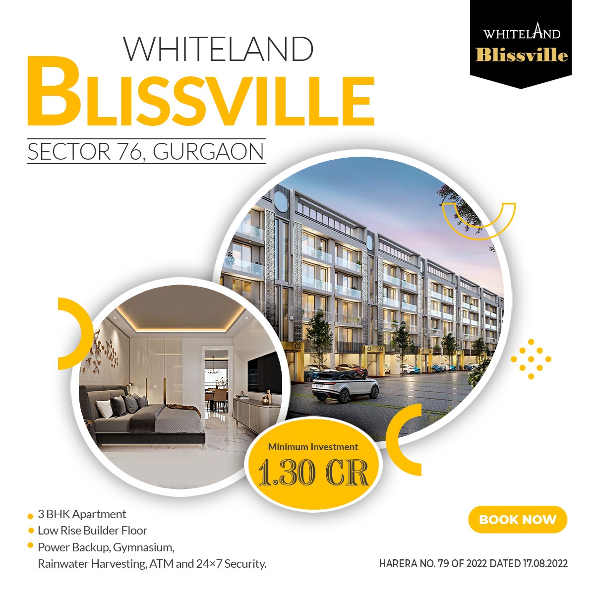Buy 3 BHK luxury low & high rise apartments at Whiteland Blissville in Sector 76, Gurgaon Update