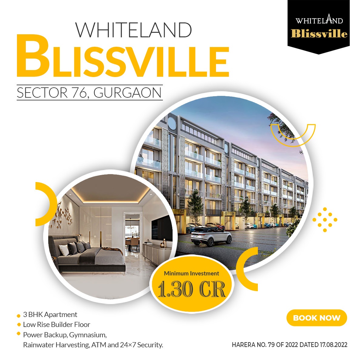 Buy 3 BHK luxury low & high rise apartments at Whiteland Blissville in