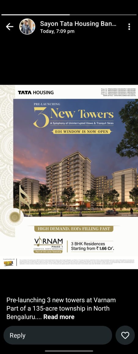 Pre-launch: 3 New Towers by Tata Housing at Varnam, North Bengaluru, from ₹1.66 Cr. Update