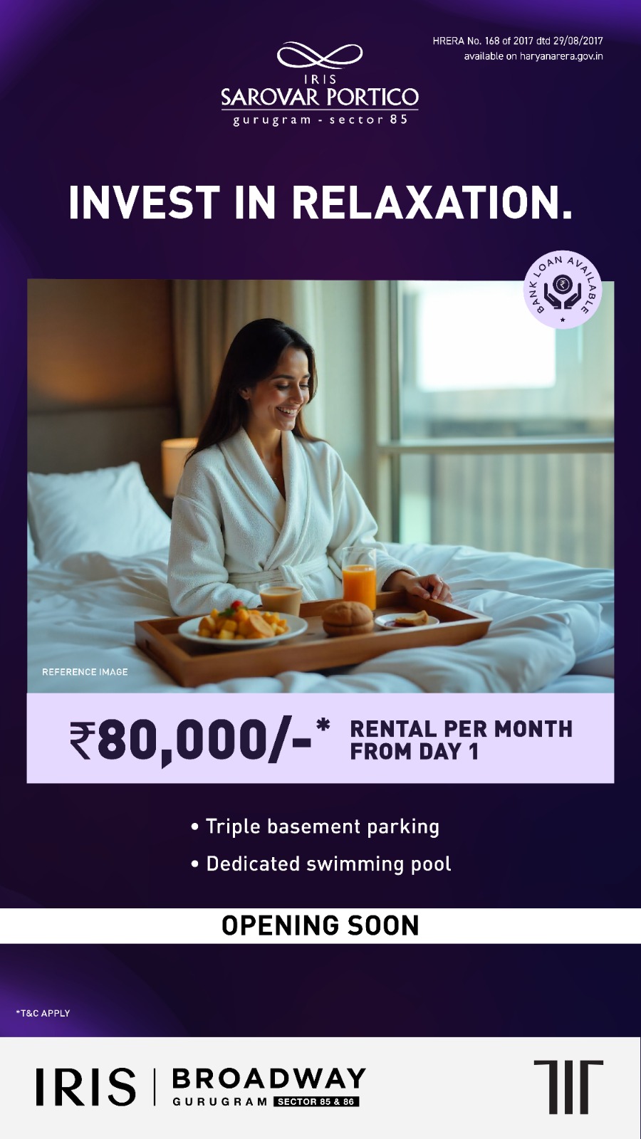 Invest in Relaxation at Iris Sarovar Portico Gurugram Sector 85 ₹80000 per month Update