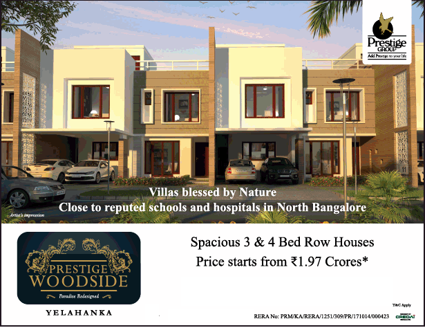 Spacious 3 and 4 BHK at Rs 1.97 Cr in Prestige Woodside, Bangalore Update