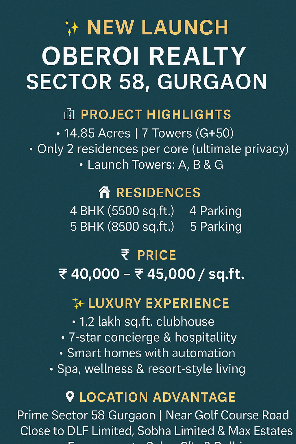 Discover Luxury Living in Sector 58 with Oberoi Realty || New Launch: Oberoi Realty in Gurgaon || Secure Your Ultimate Luxury Home Today Update