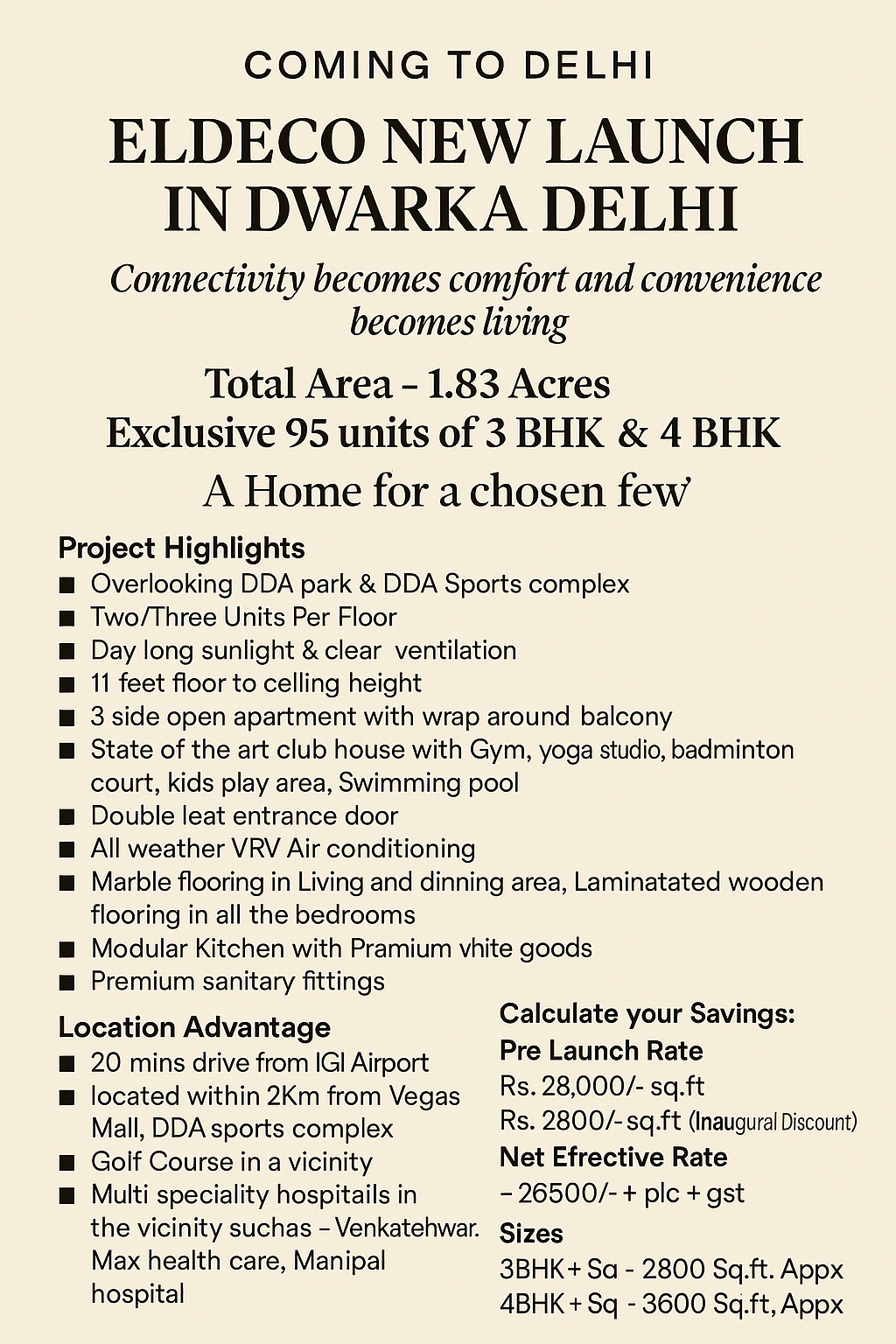 Exclusive Launch by Eldeco in Dwarka, Delhi - Luxury Living Starting at ₹26,500/sq ft Update