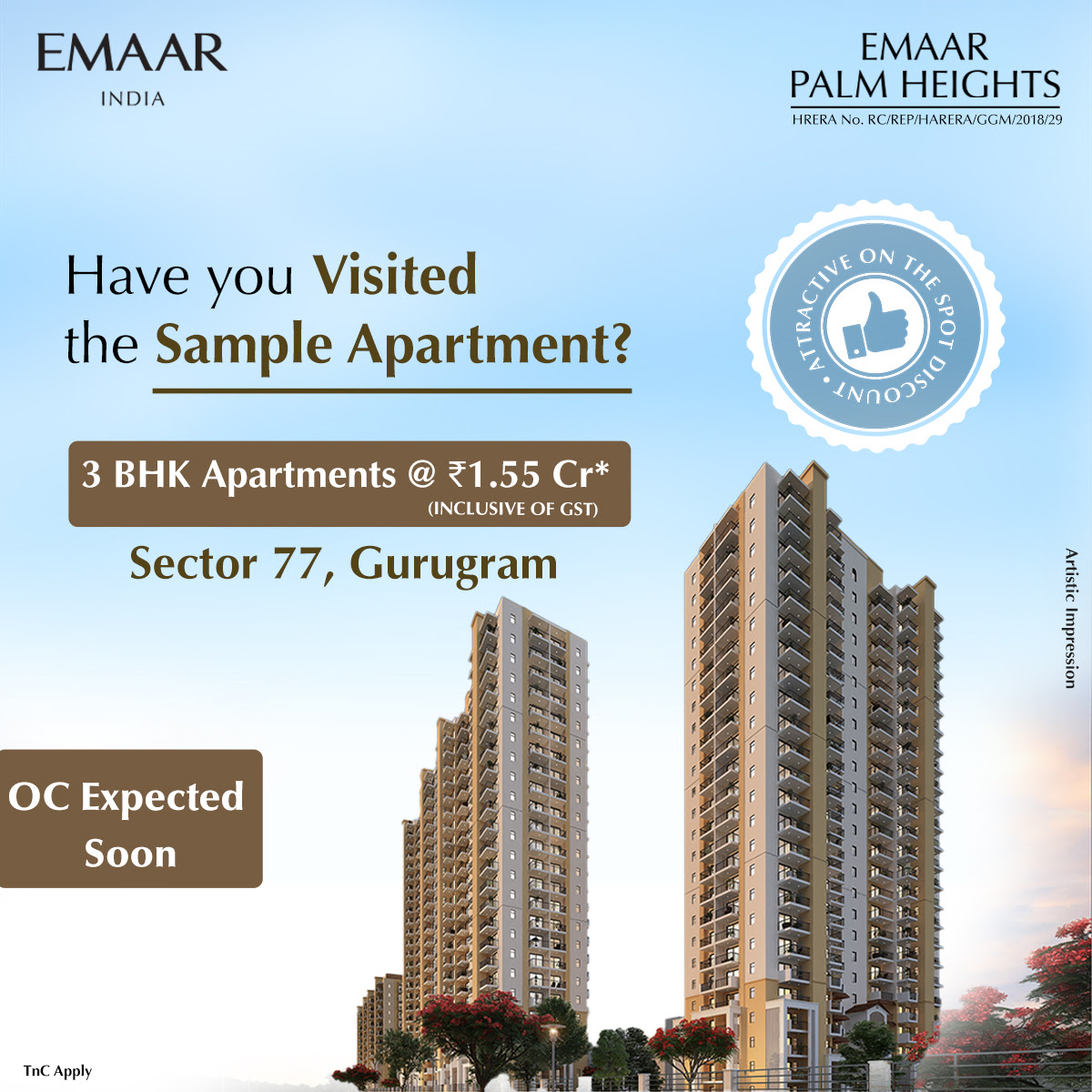 OC Expected soon at Emaar Palm Heights in Sector 77, Gurgaon Update