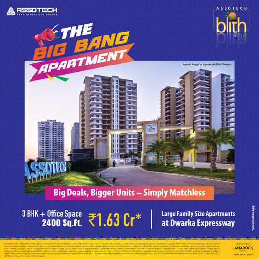 The big bang apartments 3 BHK and office space Rs 1.63 Cr  at Assotech Blith in Sector 99, Gurgaon Update