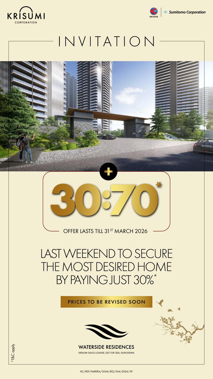 Secure Your Home with Krisumi || Pay Just 30% for Waterside Residences || Last Weekend Offer in Gurugram Update