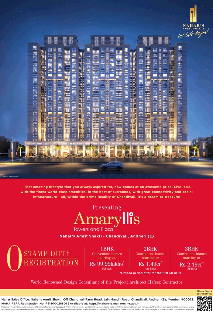 Presenting 0% stamp duty and registration at Nahar Amaryllis Towers, Mumbai Update