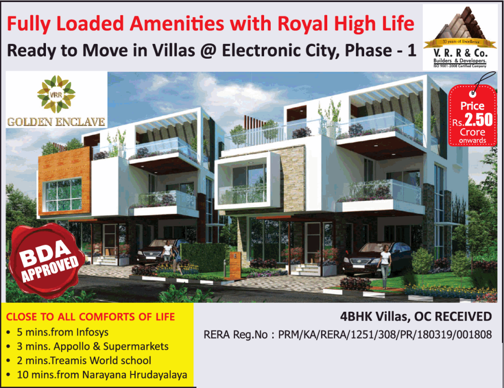 Fully loaded amenities with royal high life ready to move in villas at VRR Golden Enclave, Bangalore Update