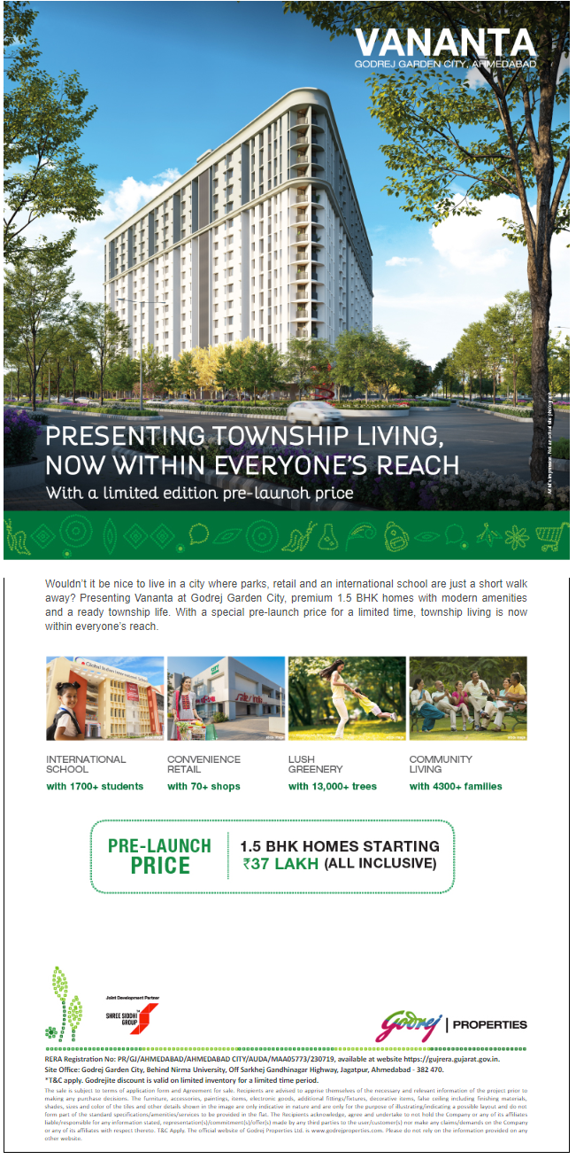 Presenting 1.5BHK Homes at Rs. 37 Lakh Vananta at Godrej Garden City, Ahmedabad Update
