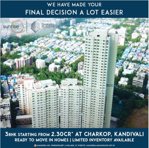 Ready to move in 3 BHK home Rs 2.30  Cr. at Dhaval Sunrise in Charkop, Mumbai Update