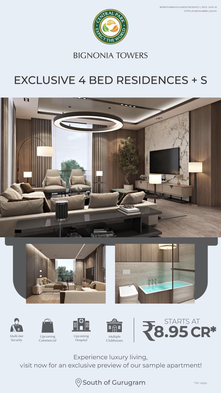 Explore Central Park's Bignonia Towers, South of Gurugram, Starting at ₹8.95 CR Update