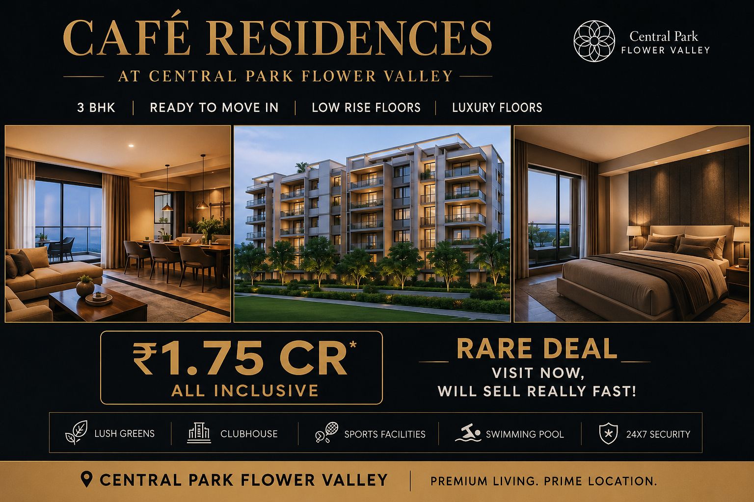 Secure Your 3 BHK Now at Café Residences || Ready to Move-In at ₹1.75 Cr || Don't Miss This Rare Deal at Central Park Flower Valley Update