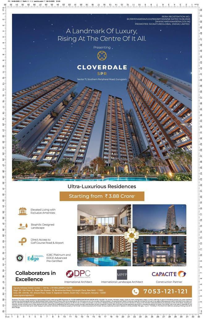 Luxurious Living at Cloverdale SPR, Starting at ₹3.88 Crore, Sector 71, Gurgaon Update