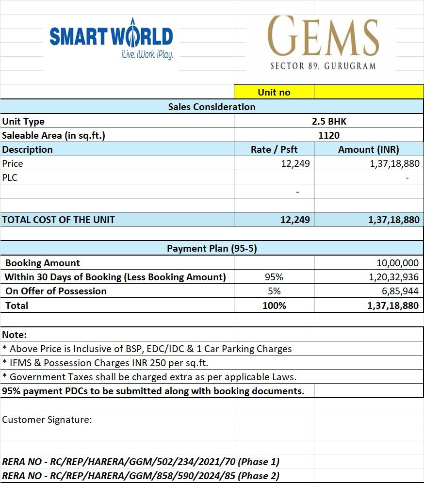 Discover Luxury 2.5 BHK at Smart World GEMS, Sector 89, Gurugram at INR 1,37,18,880 Update