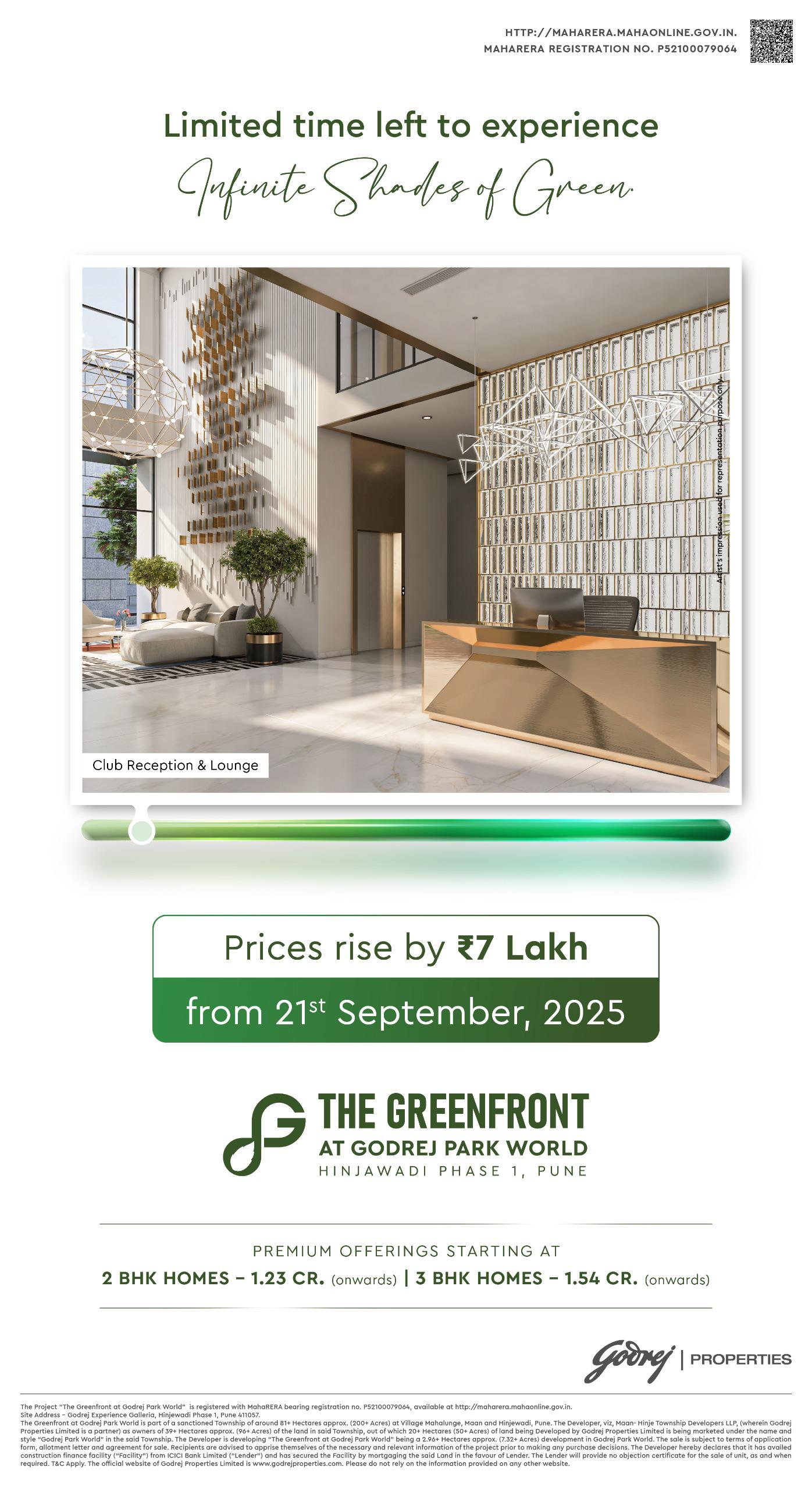 Last Call: Prices Rise at The GREENFRONT, Hinjawadi, September 21 Update