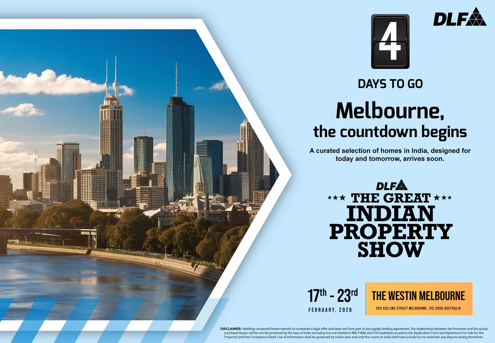 Experience The Great Indian Property Show in Melbourne with DLF, Feb 17 - 23, The Westin Melbourne Update