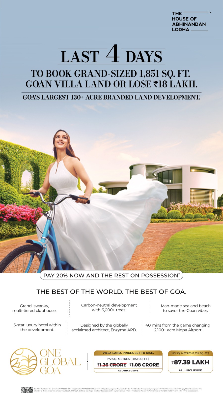 Last 4 Days to Book Grand 1,851 sq. ft. Goan Villa Land! Save ₹18 Lakh, One Global Goa, Goa Update